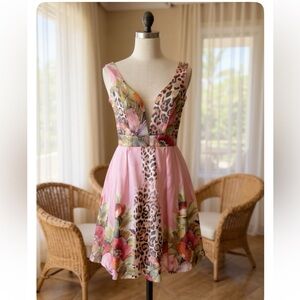 Va va voom Floral and Leopard Print Pink Dress